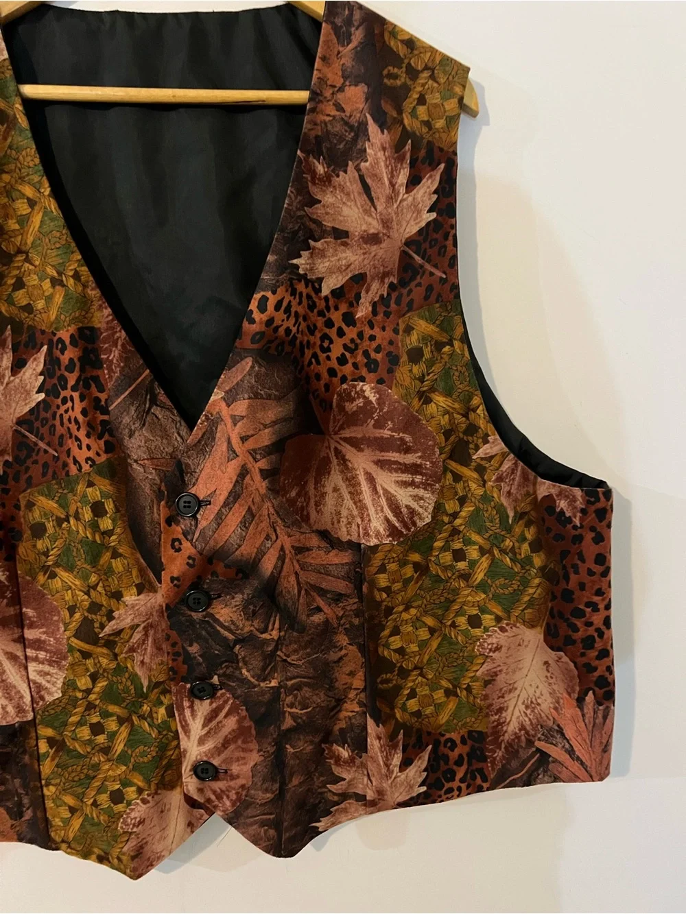 Vintage Autumn Leaf Print Tailored Suit Waistcoat Men Vest Size 56R Plus